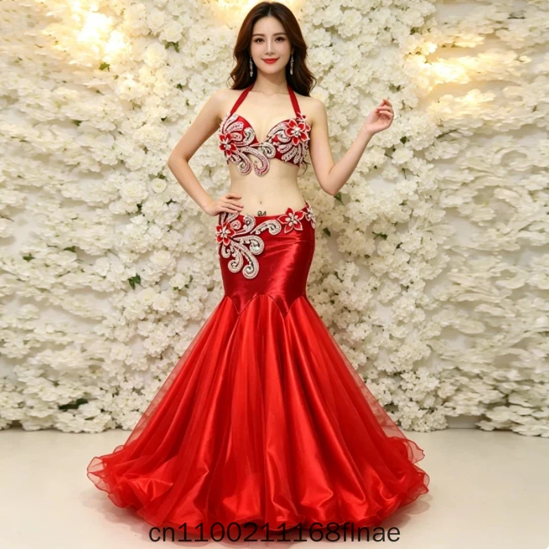 New Heavy Industry Belly Dance Performance Skirt Double Layered High End Customized Big Swing Skirt with Hip Wrap