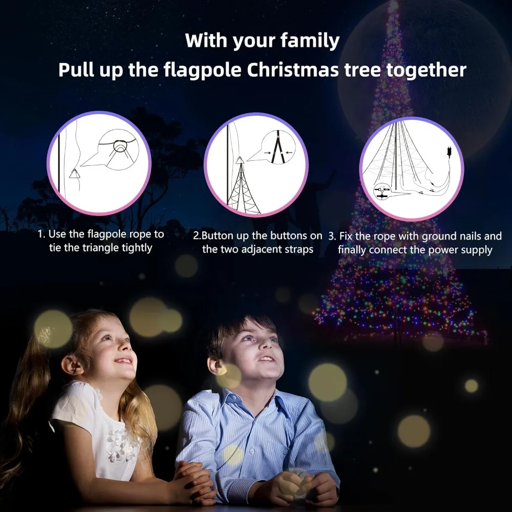 Outdoor LED Christmas Tree - 16.4 Feet Tall, 1600 Multicolor Lights, Compatible with Existing Flagpoles #2