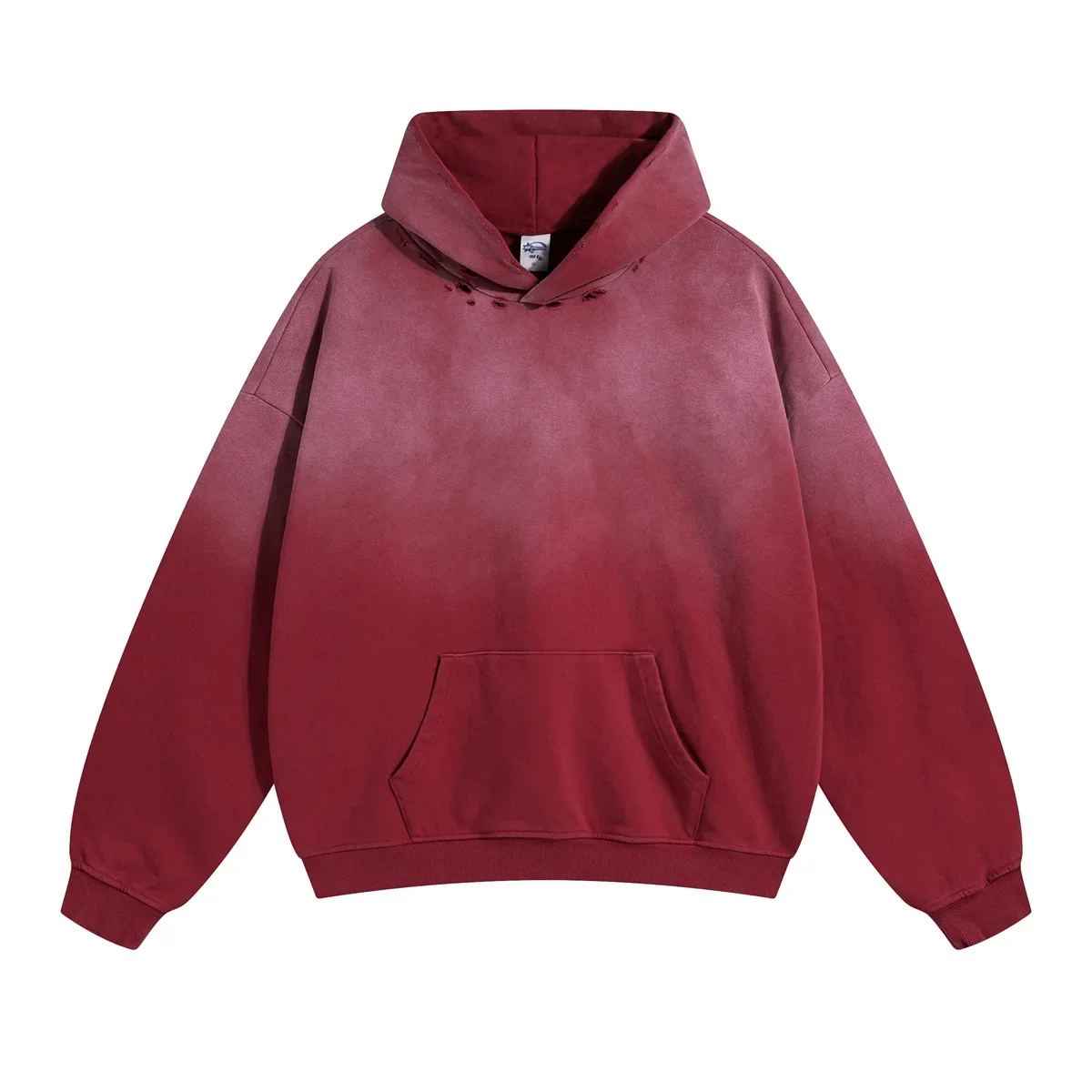 

Autumn and Winter Hip Hop Spray Dyeing Gradient Distressed Hooded Pullover Sweatshirts Vintage Washed Hole Hoodies Men Y2k