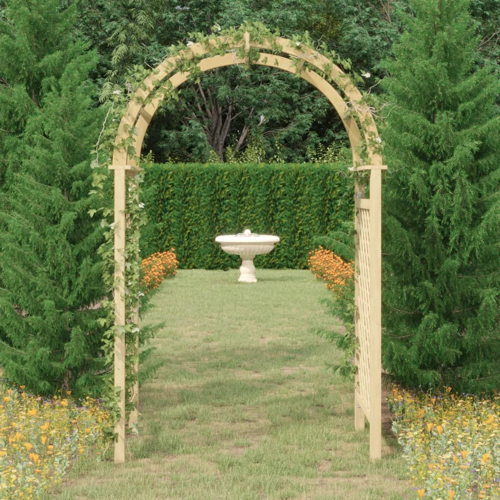 Arche avec treillis, 141x97x243 cm, en bois de pin massif imprégné, pergola décorative d'extérieur, arche de jardin en bois pour rosiers