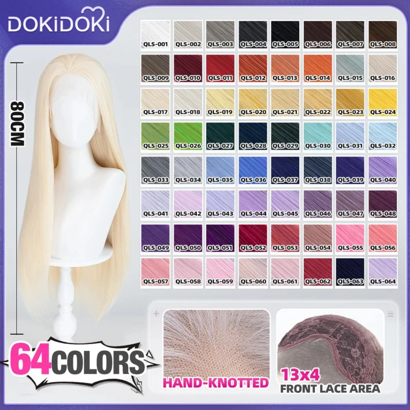 qq28LQ【Peluca básica de encaje frontal anudado a mano de 80cm】DokiDoki Cosplay larga recta roja/blanca/negra/amarilla/naranja/púrpura/azul/verde