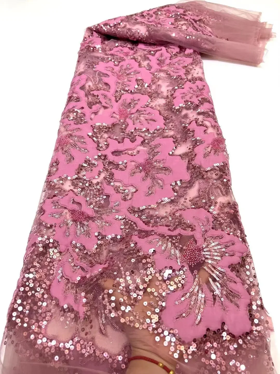 

African Lace Fabric 2022 High Quality French Mesh Lace Fabric Sequins Nigerian Lace Fabrics for Wedding