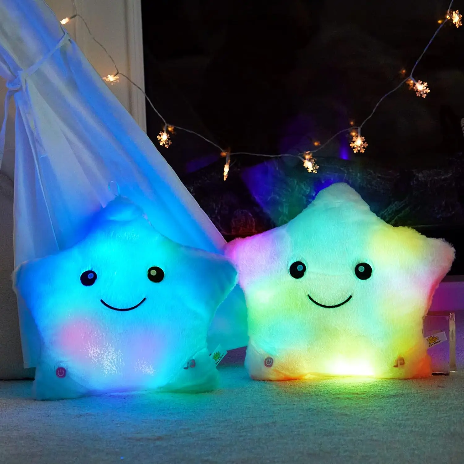 40x35cm Twinkle LED Light Star Plush Pillows Creative Soft Stuffed Glowing Toy Luminous Cushion Gift for Kids Household Decor