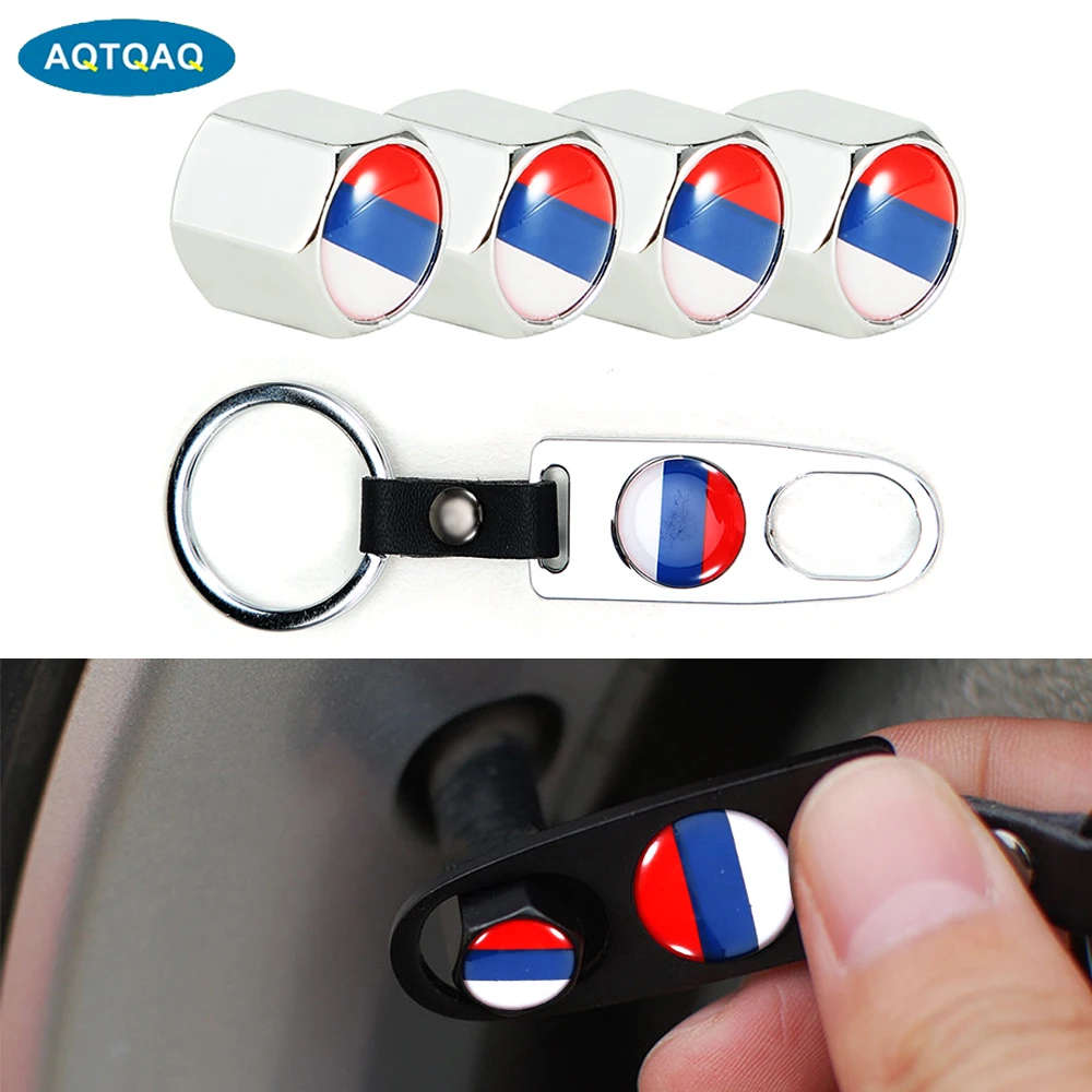 

AQTQAQ 1 Set Russia Flag Style Anti-theft Car Wheel Air Tire Valves Tire Leather Buckle Valve Caps Stem with Wrench Ring Spanner