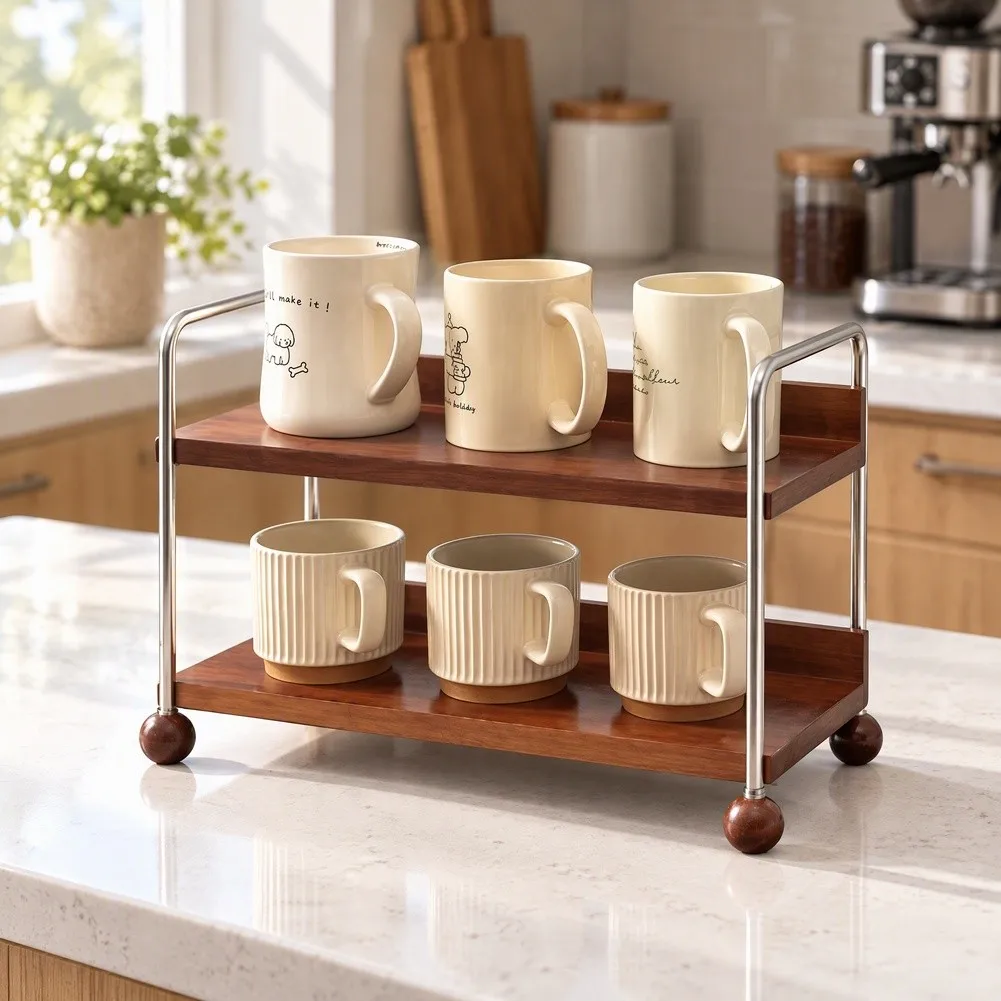 Wooden Finish Carbon Steel Multi-Tier Display Stand for Organizing and Showcasing Items in For Bedroom or Living Space