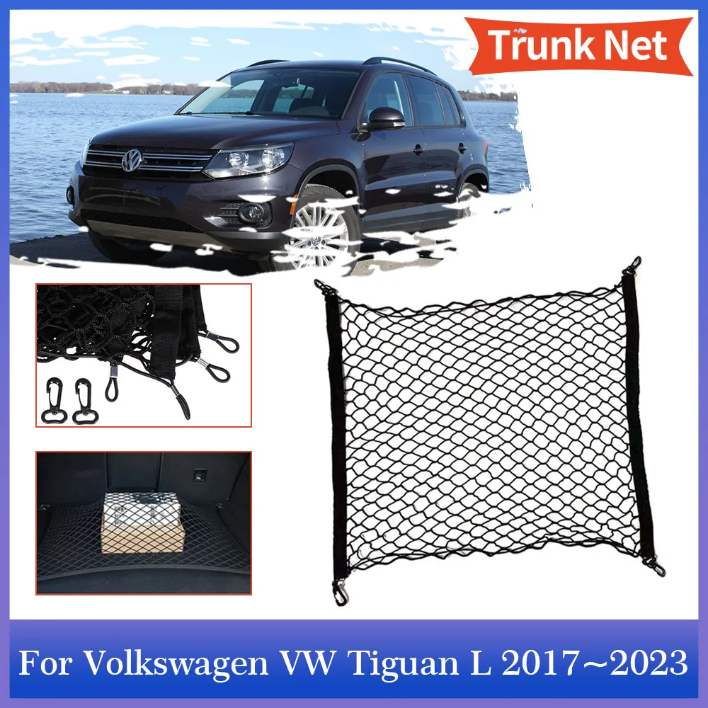 Car Trunk Net for Volkswagen VW Tiguan L AD BW R-Line 2017~2023 Rear Cargo Mesh Elastic Pocket Hook Storage Interior Accessories