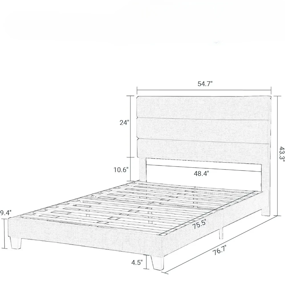 Queen Size Platform Bed Platform Bed Frame With Fabric Upholstered Headboard and Wooden Slats Support Bedroom Furniture King