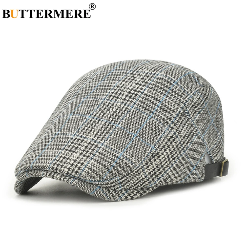 BUTTERMERE Male Beret Flat Cap Men Plaid Cotton High Quality British Style Vintage Adjustable Brand Ivy Hats