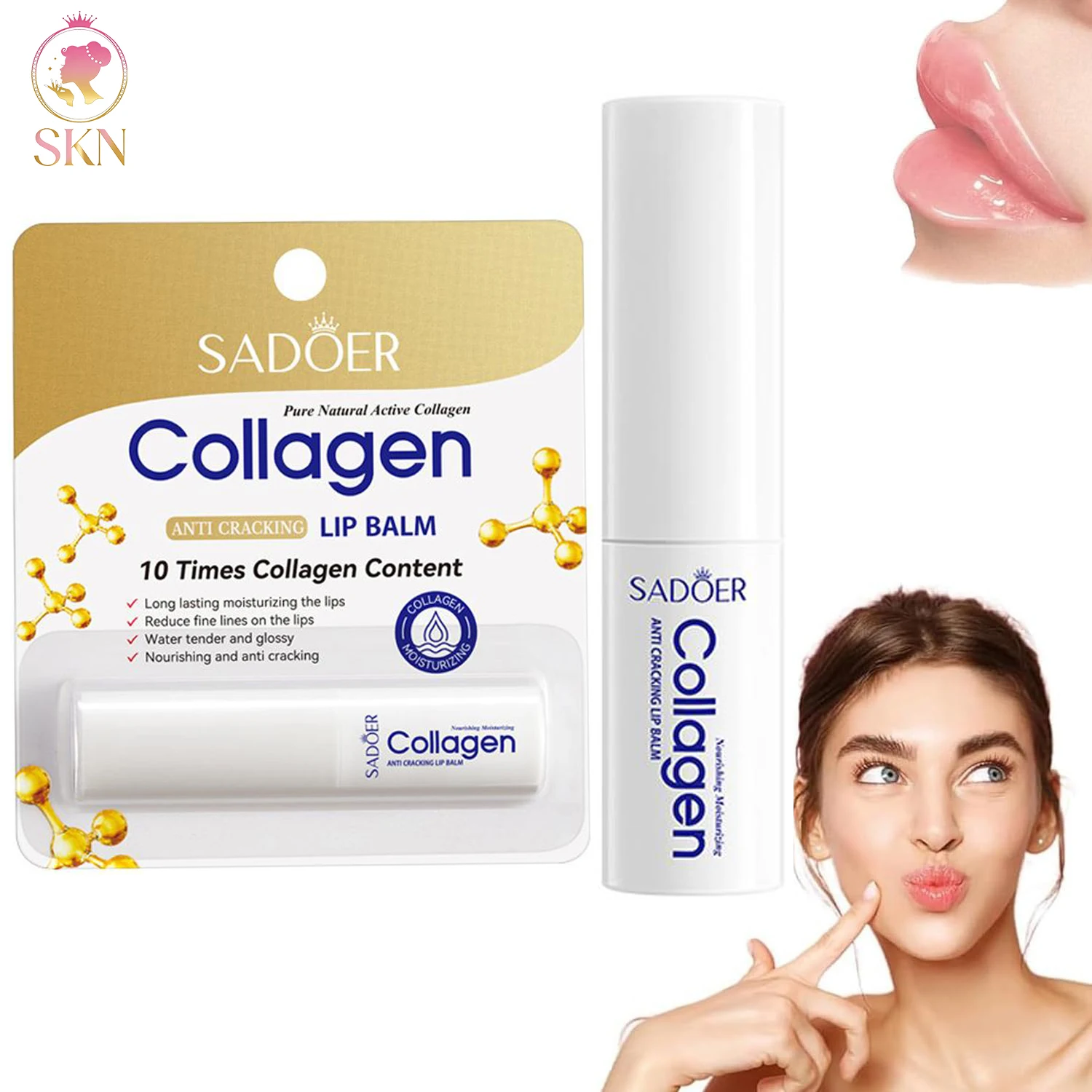 

Бальзам для губ SADOER с коллагеном, увлажняющий, против обветривания и зимнего высыхания, питательный, восстанавливающий, длительного действия, для ухода за кожей губ.