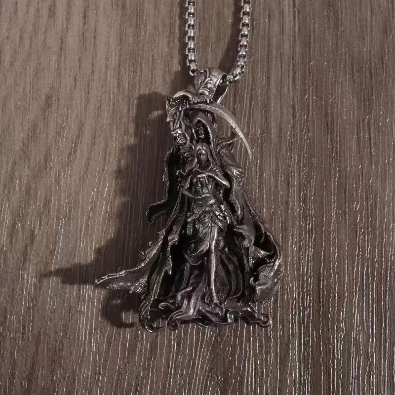 Classic Retro Holy Death Sickle Pendant Stainless Steel Necklace for Men Fashion Personality Punk Pagan Jewelry Accessories Gift