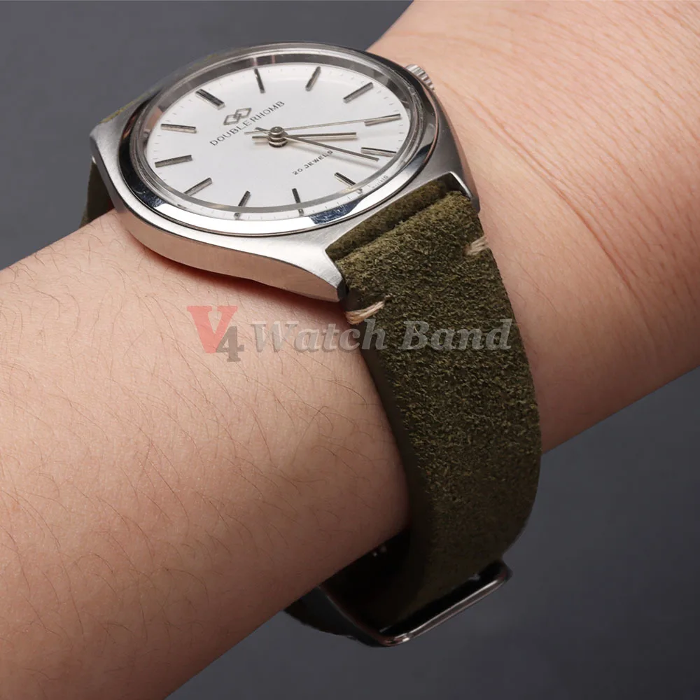 New Suede Leather Watch Strap 20mm 22mm Genuine Leather Hand-stitched Bracelet 14mm 16mm 18mm Quick Release Calfskin Wristband