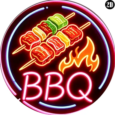 Neon BBQ Grill Vintage Round Metal Sign, Retro Kebab Flame Tin Wall Plaque, Bar Pub Backyard Decor, No Real Lights Wall Art
