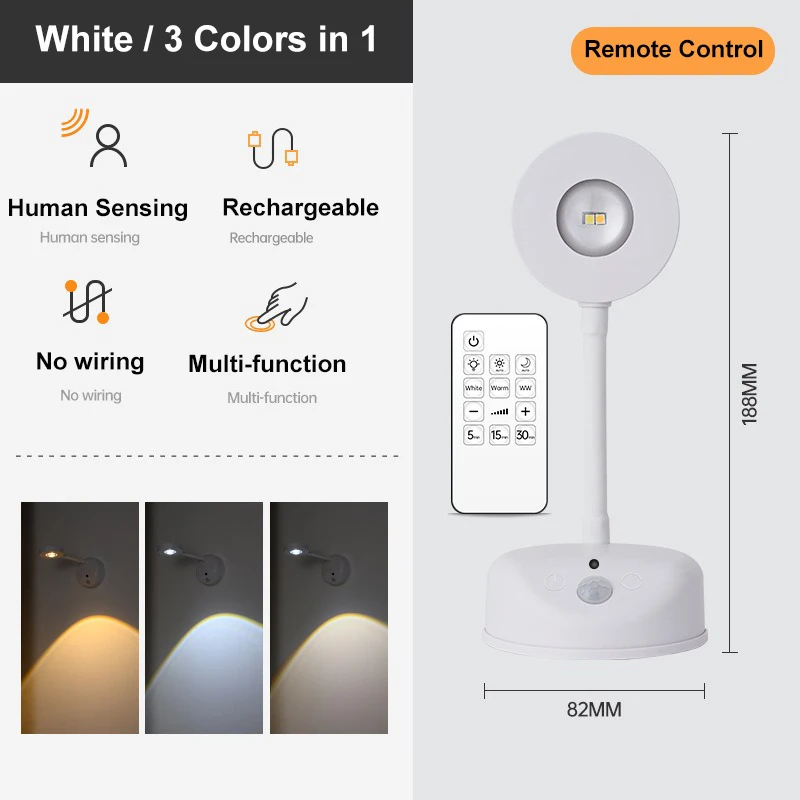 KFV Wandlamp USB Oplaadbaar Bewegingsmelder Licht Draadloze Wandlamp Dimbare Led Spot Wanddecoratie Licht
