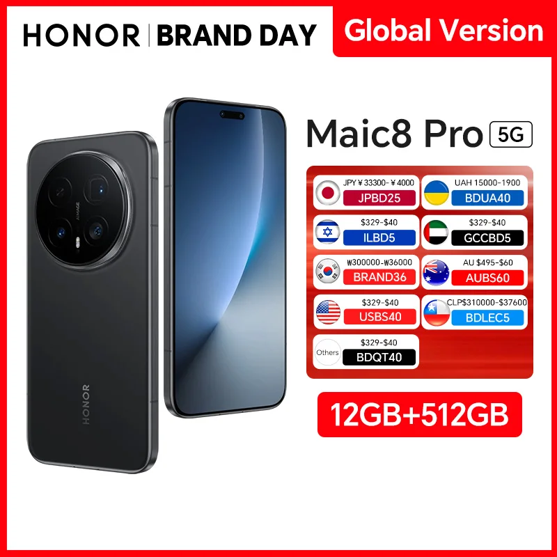 Global Version HONOR Magic8 Pro 12GB+512GB 5G 6.71'' 120Hz OLED Display 200MP Cameras 7100mAh 100W SuperCharge Dual SIM NFC eSIM