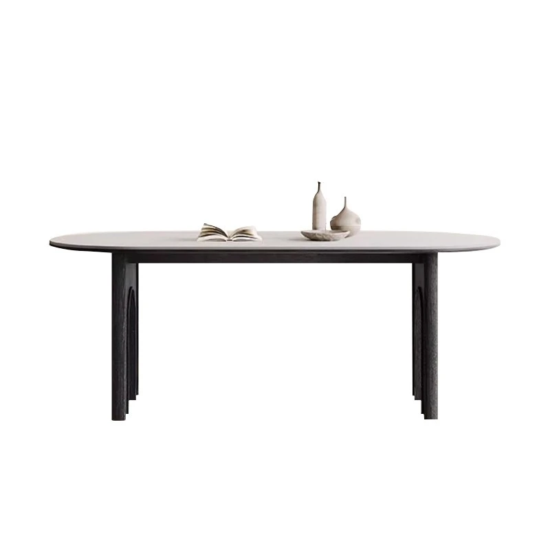 

Slate dining table Small apartment Modern simple light luxury Home black retro oval dining table and chairs