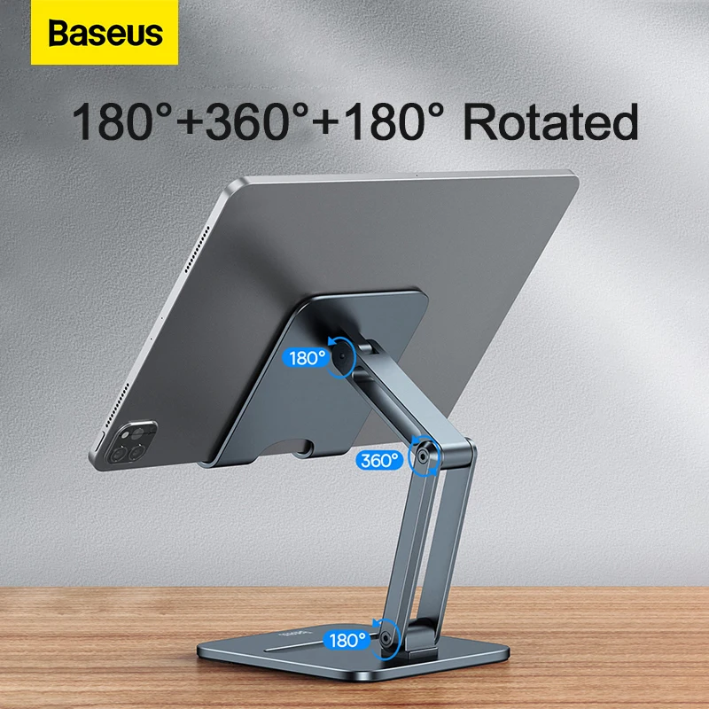 Baseus Phone Holder Foldable Mobile Phone Desk Stand Adjustable Metal Tablet Holder For iPhone 13 iPad Pro Air Universal Support