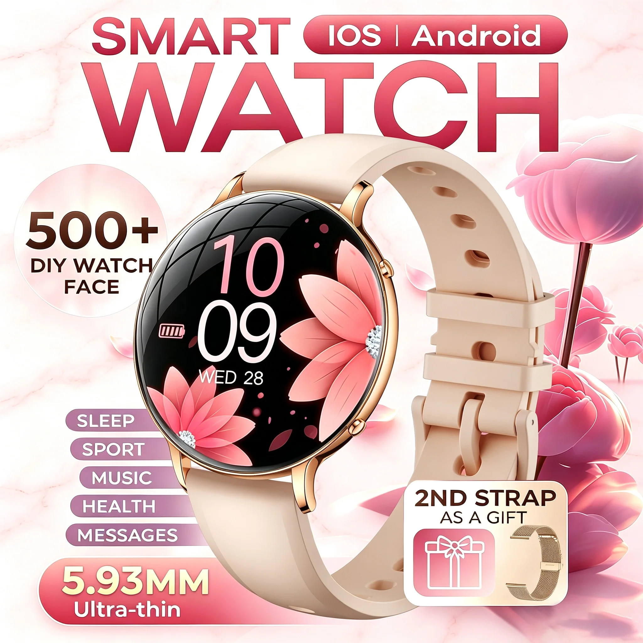 2026 New Smart Watch For Women Gift 1.32 Inch Full Touch Screen Sports Fitness Watches Bluetooth Calls Digital Smartwatch Ladies