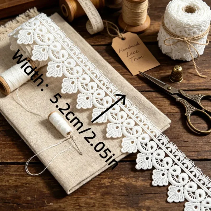 15Yards Exquisite European cotton lace trim, 1.58 inches wide, suitable for DIY clothing, curtains, and various handicrafts.