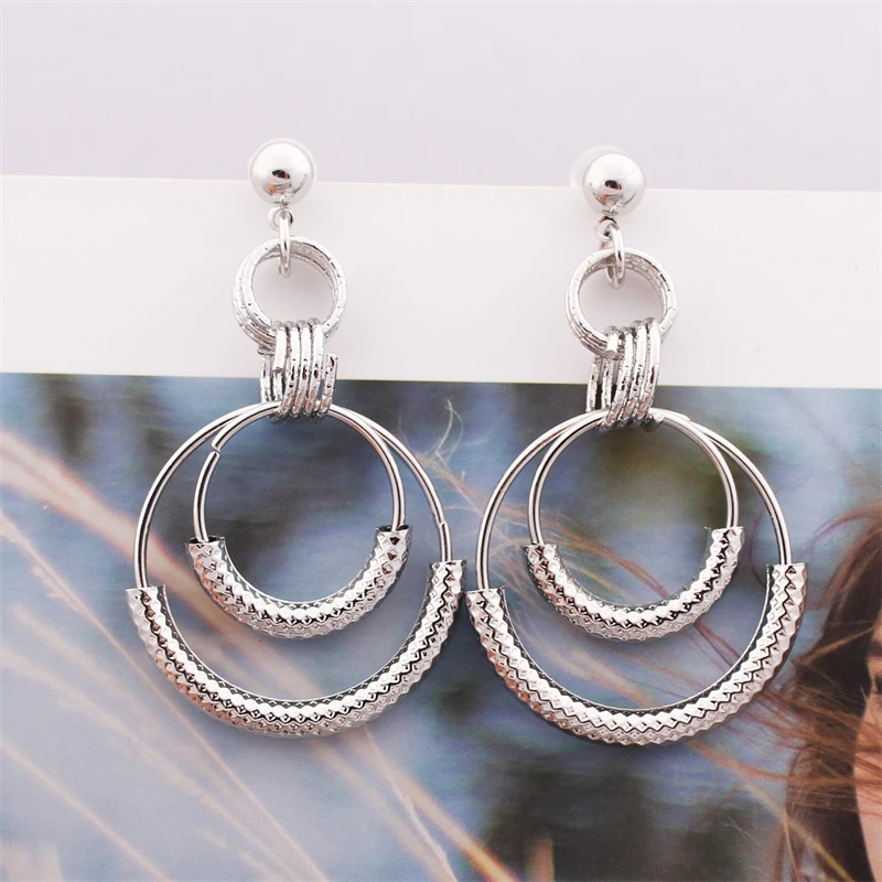 Double Metal Tube Dangle Earrings For Women Hollow Round Geometric Earrings Fashion Jewelry Statement Earrings Gifts