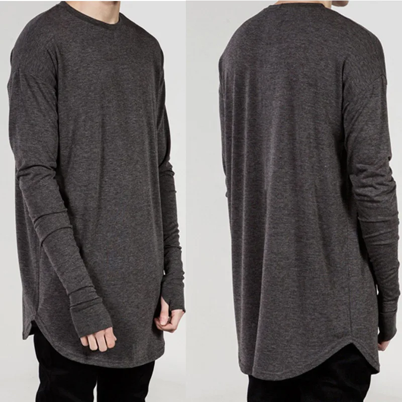 Mens T Shirts Fashion 2025 New High Street Long Sleeve T Shirt Men Hip Hop Dance Men's Arc Hem Bottoming Shirt Men Clothing