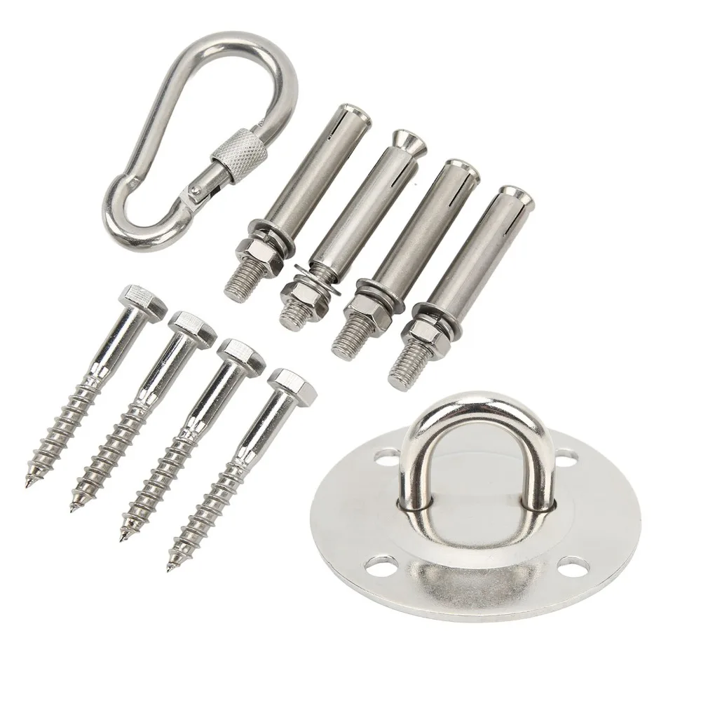 

Комплект для подвешивания гамака из нержавеющей стали, сверхпрочный, с болтами, винтами, фиксирующим карабином, набор для подвешивания качелей, крюк для гамака и качелей