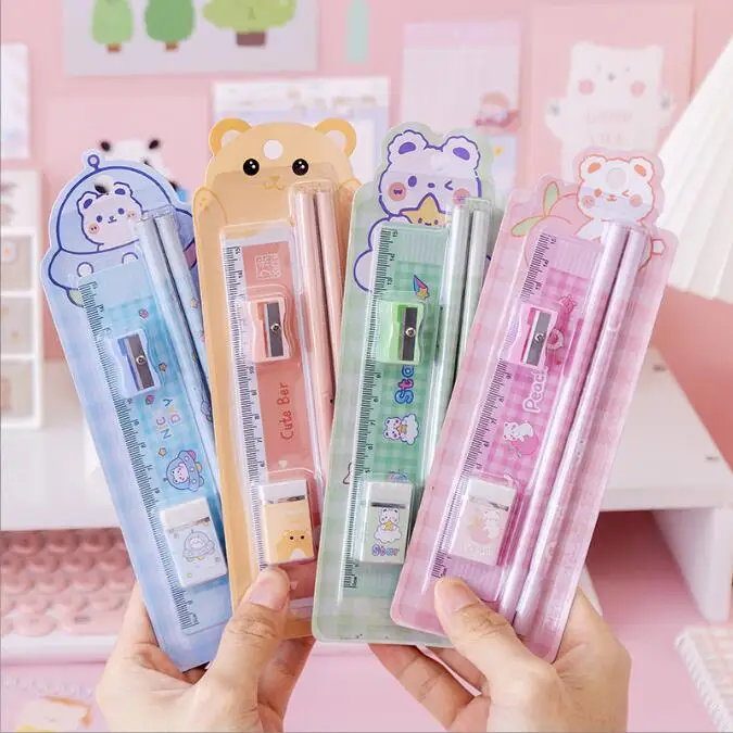 36 set/lot Cartoon Animal Bear Stationary Set with Pencil Sharpener Eraser Office School Supplies Kids Gift