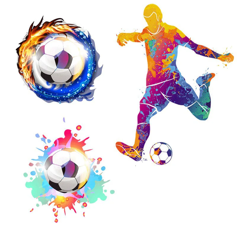 2pcs Prajna Fire Soccer Iron on Transfers DIY T-shirt Football Player Heat Transfer Vinyl Thermal Washable Stickers on Clothing