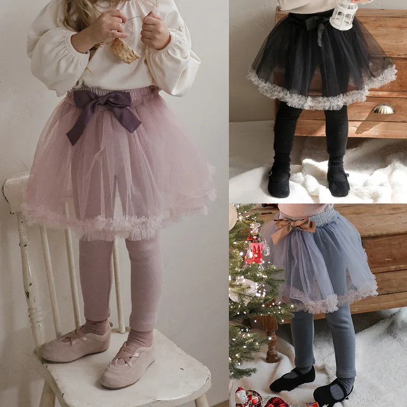 

Infant Baby Girls Leggings Mesh Thicken Warm Toddler Girls Tights New Winter Bow Appliques Kids Baby Girls Skirt Hem Leggings