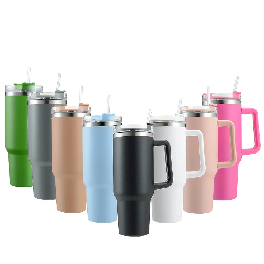 40oz Cafe Mug Insulated Tumbler With Handle Lids Straw Stainless Steel Coffee Termos Cup Car Vacuum Flasks Portable Water Bottle