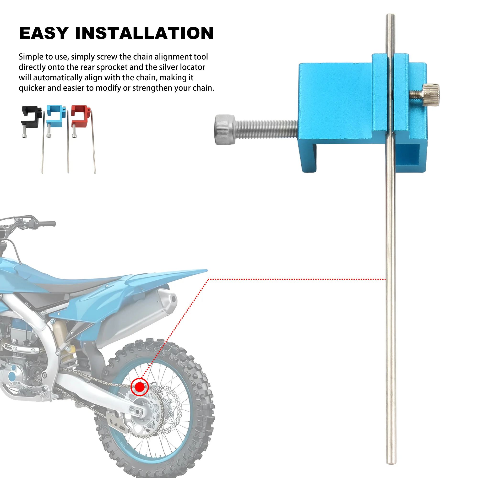 Ferramenta de alinhamento de corrente de motocicleta, ferramenta de ajuste de corrente de alumínio para roda dentada atv, esporte, dirt bike, motor, scooter, peças de reparo