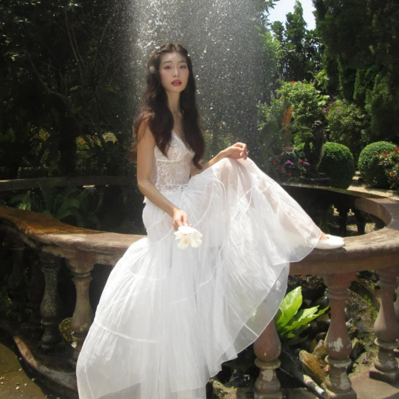 

Ele Lace ter Жилет с высокой талией, плиссированная сетка, большие качели, длинная юбка, праздничный комплект, женский ансамбль Faion V Ne