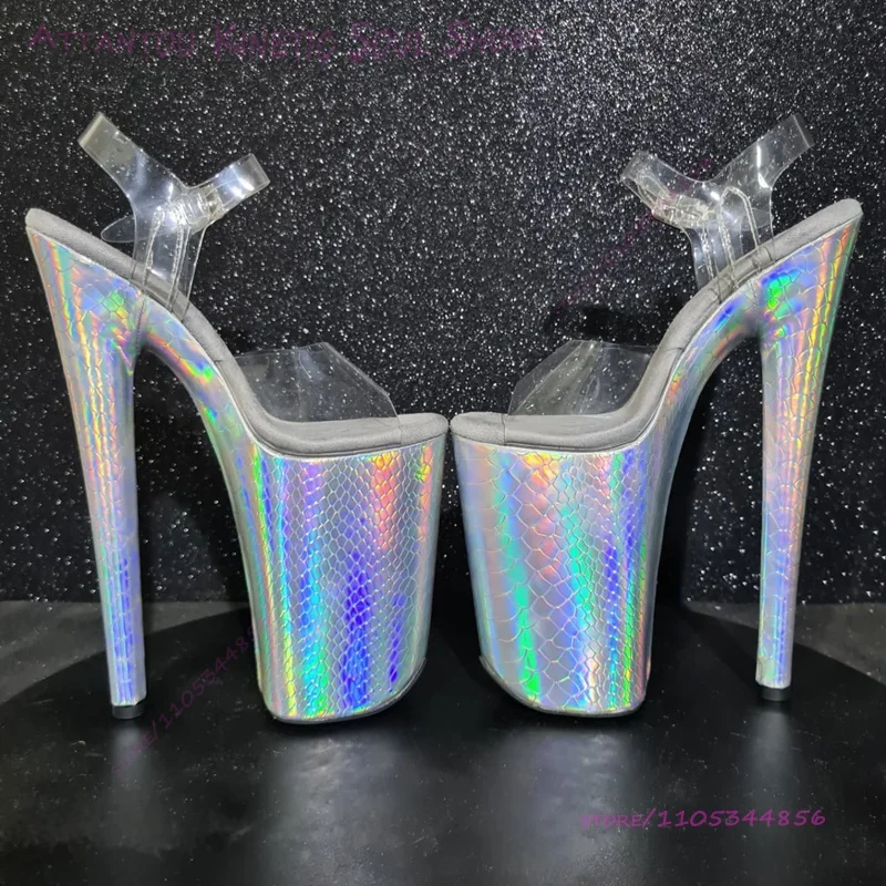 Silver Sequined Glitter Crystal Sandal Bling White 20cm 8 Inch Pole Dance Women Platform Pvc Ankle Buckle Stage Shiny Sexy Shoes