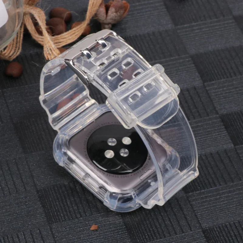 

Case+Strap For Apple Watch Band 41mm 45mm 40mm 44mm 42mm/38mm Soft Silicone Transparent Bracelet iWatch series 5 4 3 SE 6 7 8 9