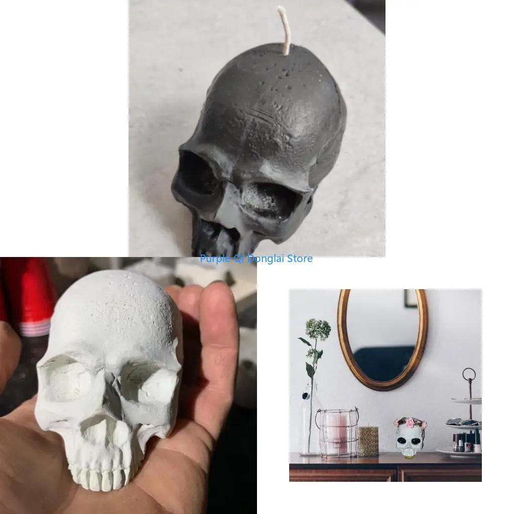L21E Halloween Skull 3D Soap Mould DIY Epoxy Mold Handmade Candles Aroma Wax Soap Molds for Decoration