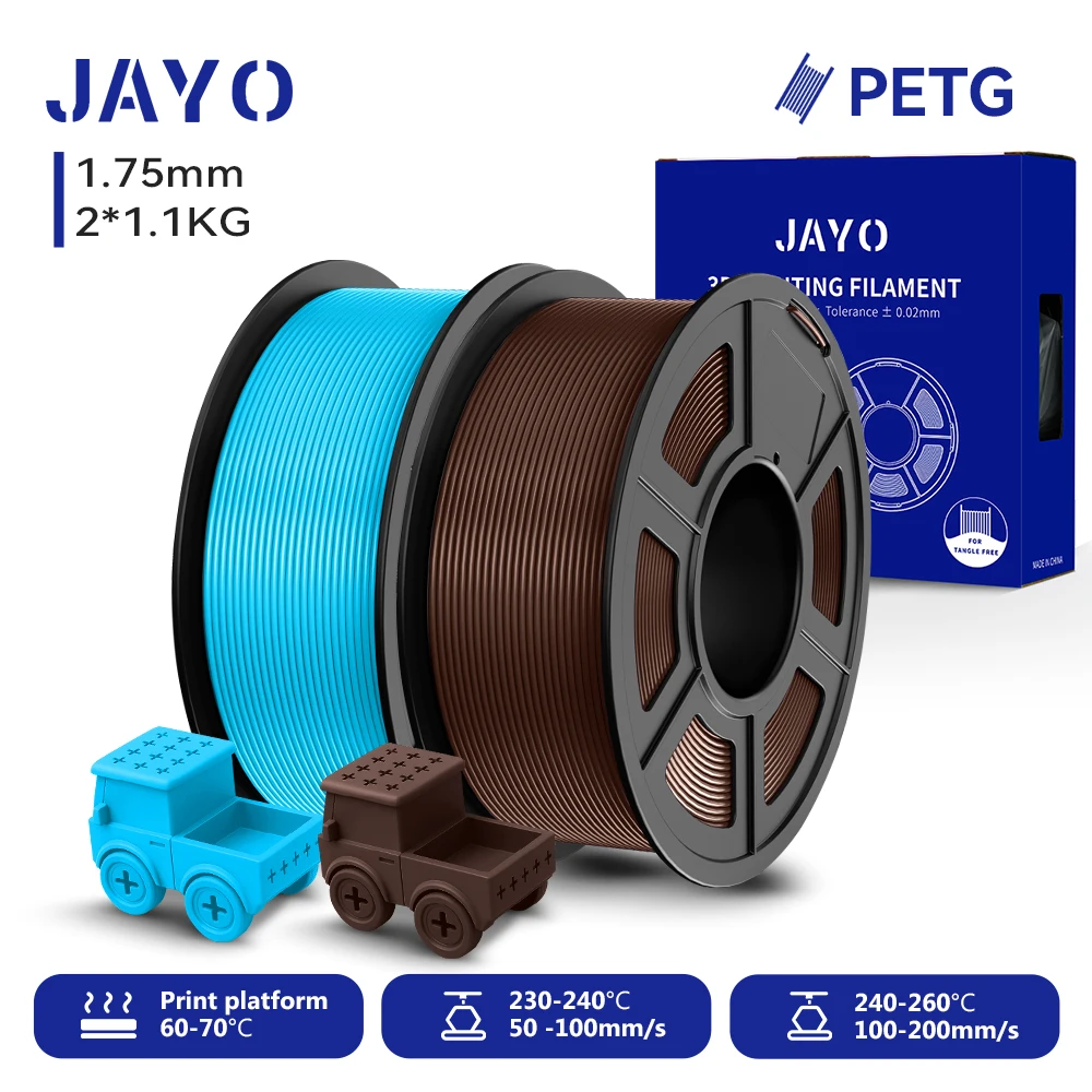 JAYO 2,2 kg 3D-PETG-Druckerfilament, 1,75 mm PETG-Druckerfilament, ordentlich gewickeltes 3D-Druckmaterial für Bambu FDM 3D-Drucker