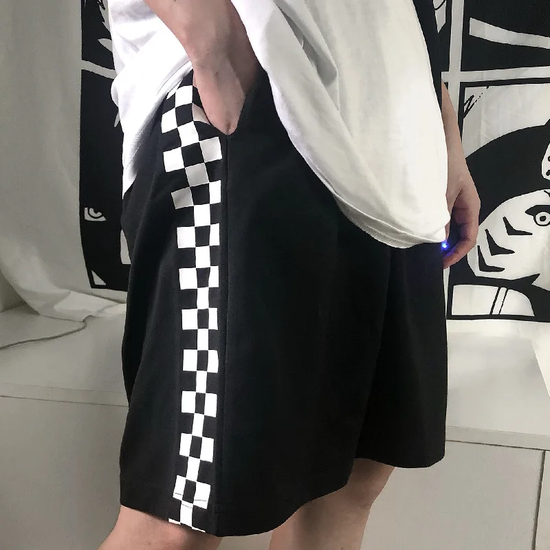 Short surdimensionné Harajuku pour femme, pantalon de cyclisme à carreaux, taille haute, de motard, de Hip Hop, de sport, Harajuku, grandes tailles