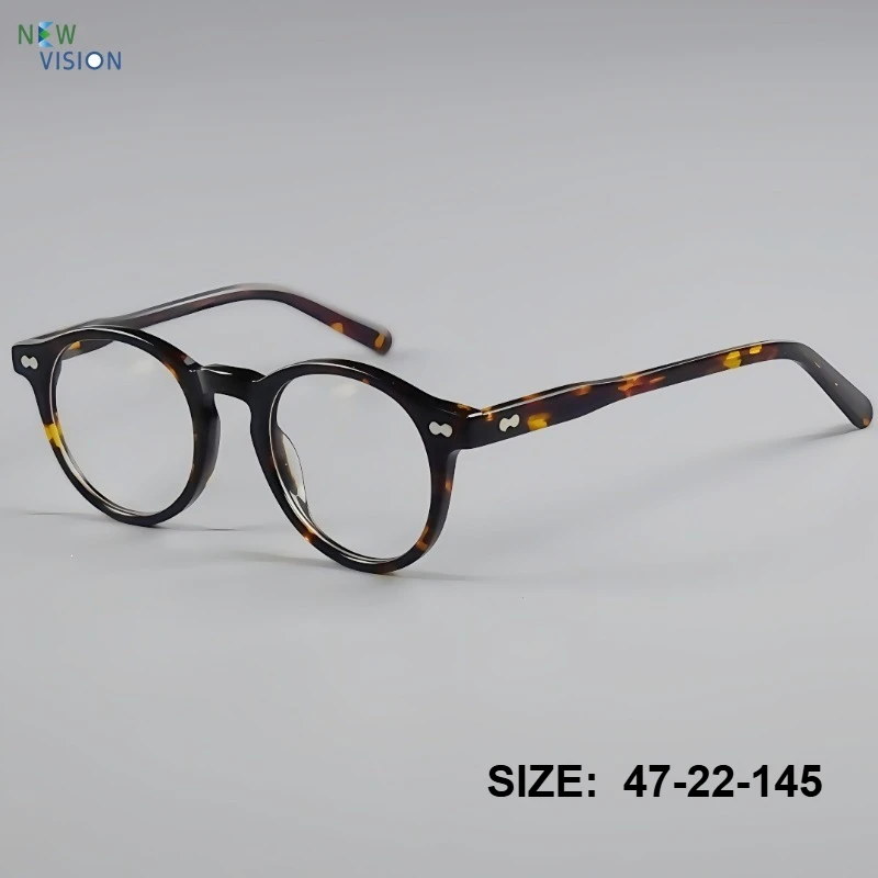 Retro Round Acetate Glasses Frame Turtle Color Ultra Light and Fashion Optical Men Women Myopia Reading Anti Blue Light Eyeglass
