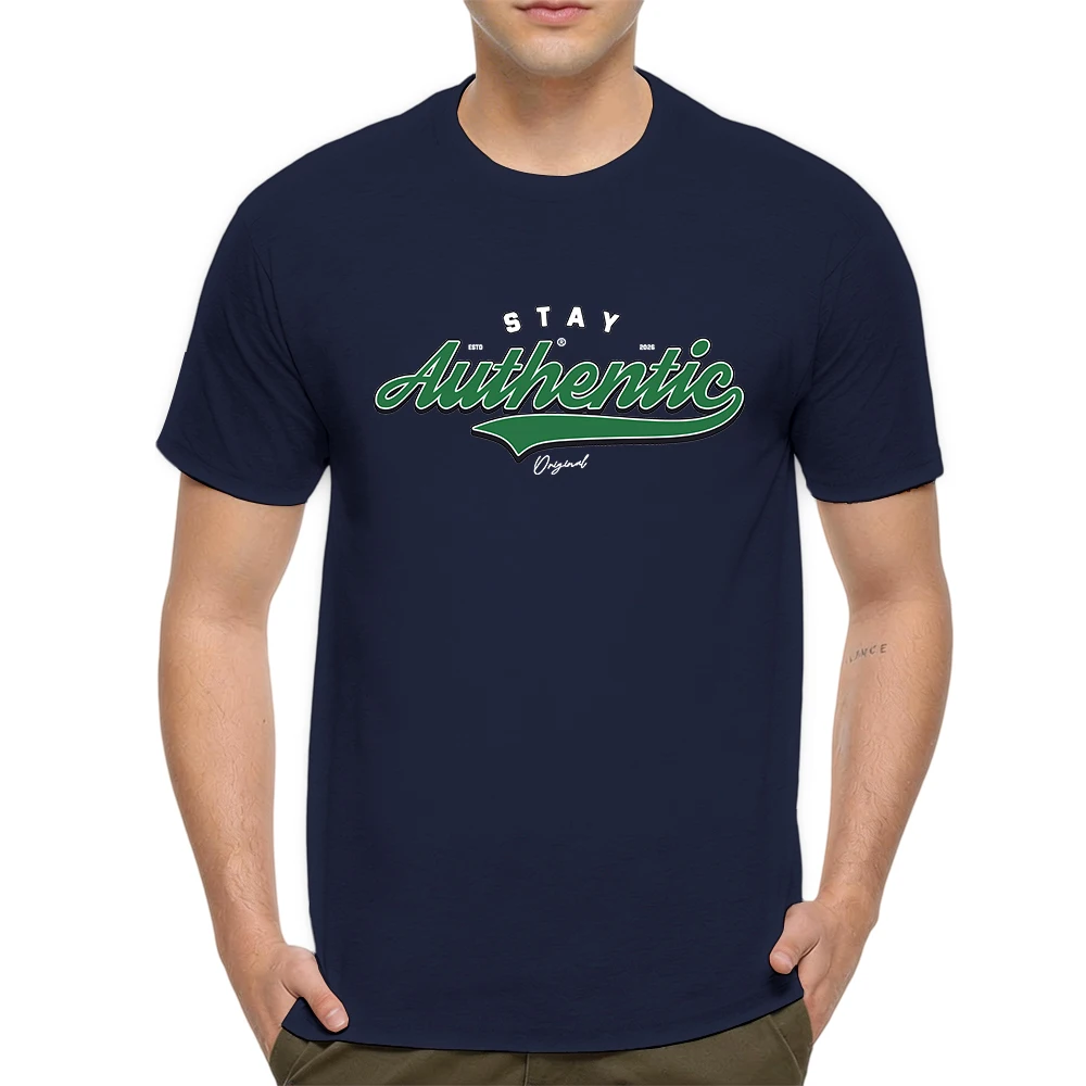 Mens 100% Cotton T Shirt Stay Authentic Script Letter Varsity Print Breathable Short Sleeve Casual Daily Tee