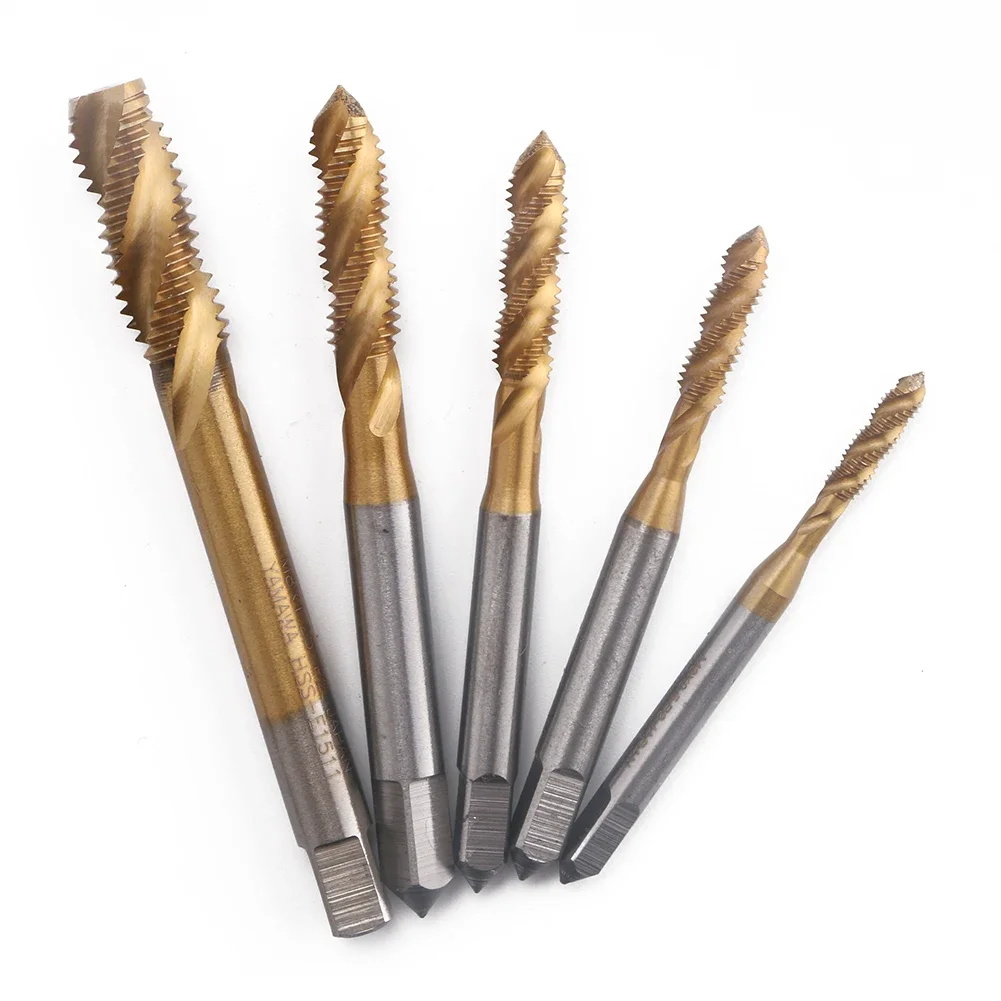 5pcs/set Titanium Steel Screw Thread Metric Spiral Tap Plug Drill Bit Set M3 M4 M5 M6 M8 Tap Set