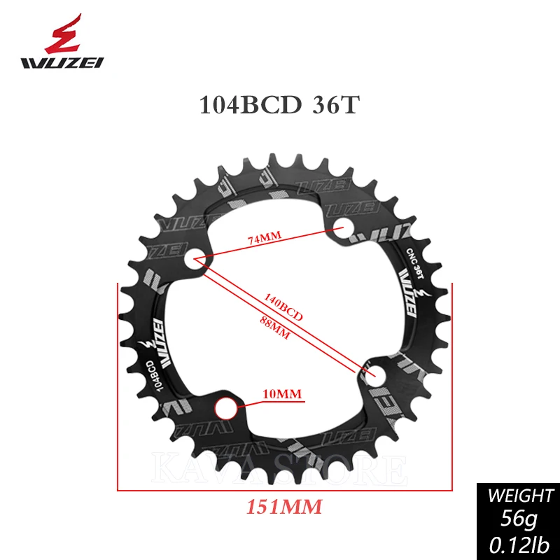 Wuzei 104BCD MTB Kettenblatt Narrow Wide 104 BCD Krone Mountainbike-Kettenrad 30 32 34 36 38 40 42T Fahrrad-Sternkettenblatt