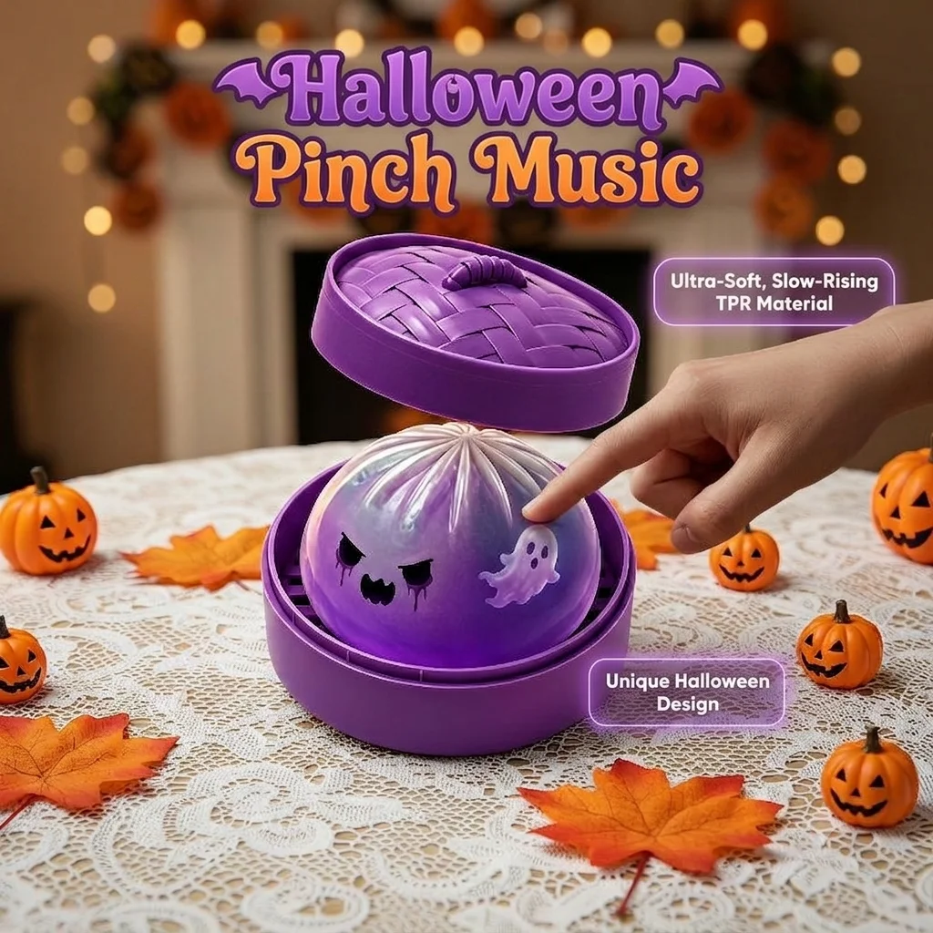 Halloween Dumpling Stress Toy, Cute Ghost Monster Bun Squeeze Fidget Toy with Mini Steamer Box Dumpling Toy Home Office Decor