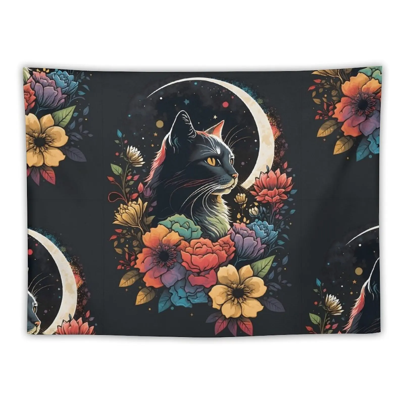 

Cat in flowers under the moon Tapestry Custom Room Decoration Accessories House Decoration Tapestry