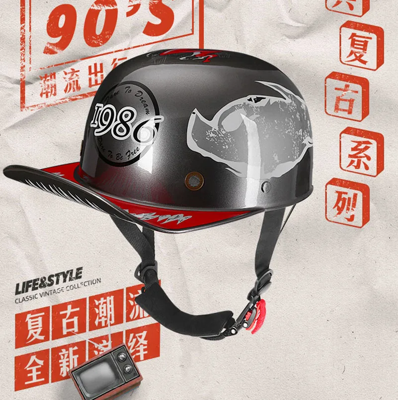 

1 шт., летний ретро мотоциклетный винтажный полушлем с открытым лицом для взрослых, бейсбольная кепка, шлемы для детей, езда на мотокроссе, мужчины и женщины.