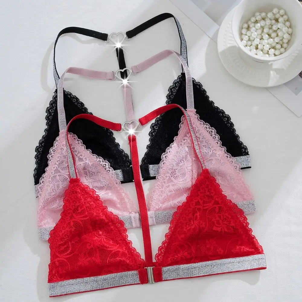 Unique 3/4 Cup Front Button Bra Beauty Back Sparkly Strap Lace Bra Women Gather Intimates Rhinestone Bras Girl