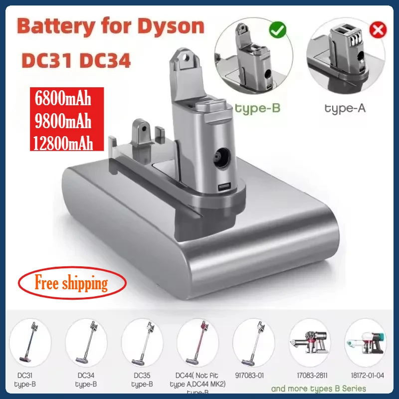 

Для Dyson Сменный литий-ионный аккумулятор 22,2 В 6800 мАч DC31 Type-B для DC31 DC31B DC35 DC44 DC45 Аккумулятор для ручных электроинструментов