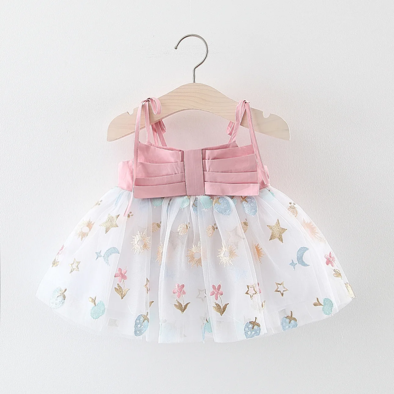 New Summer Dress For Girls With Suspender  Star Flower Mesh Puffy Skirt  Baby Girl Princess Skirt Suitable For Ages 0-3