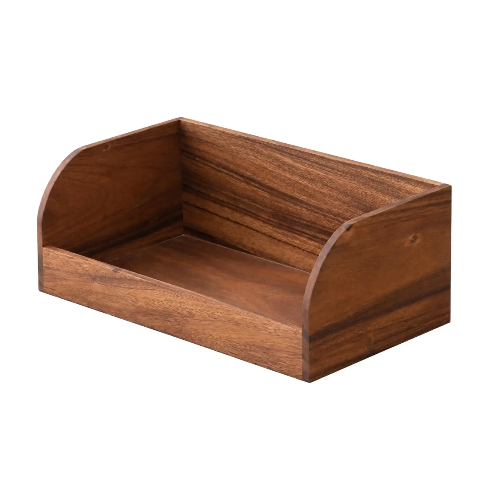 Walnut Wood Desktop Organizer Box Multi-Purpose Wooden Tabletop Organizer with Curved Side Panels Open-Top Wooden Storage Box
