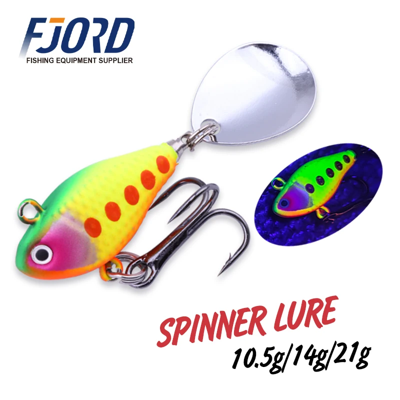 Image of FJORD Spinner 10,5 g 14 g 21 g Angelköder, rotierender Paillettenschwanz, UV-Effekt, Oberfläche, Vib, Jig-Köder, Süßwasser-Salzwasser-Angelartikel