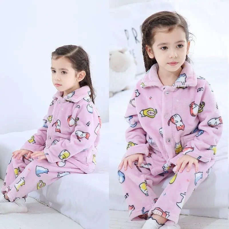 

2025 boys and girls Children's PJs Set autumn winter thickened coral velvet long-sleeved warm Flannel Pajama Loungewear Set