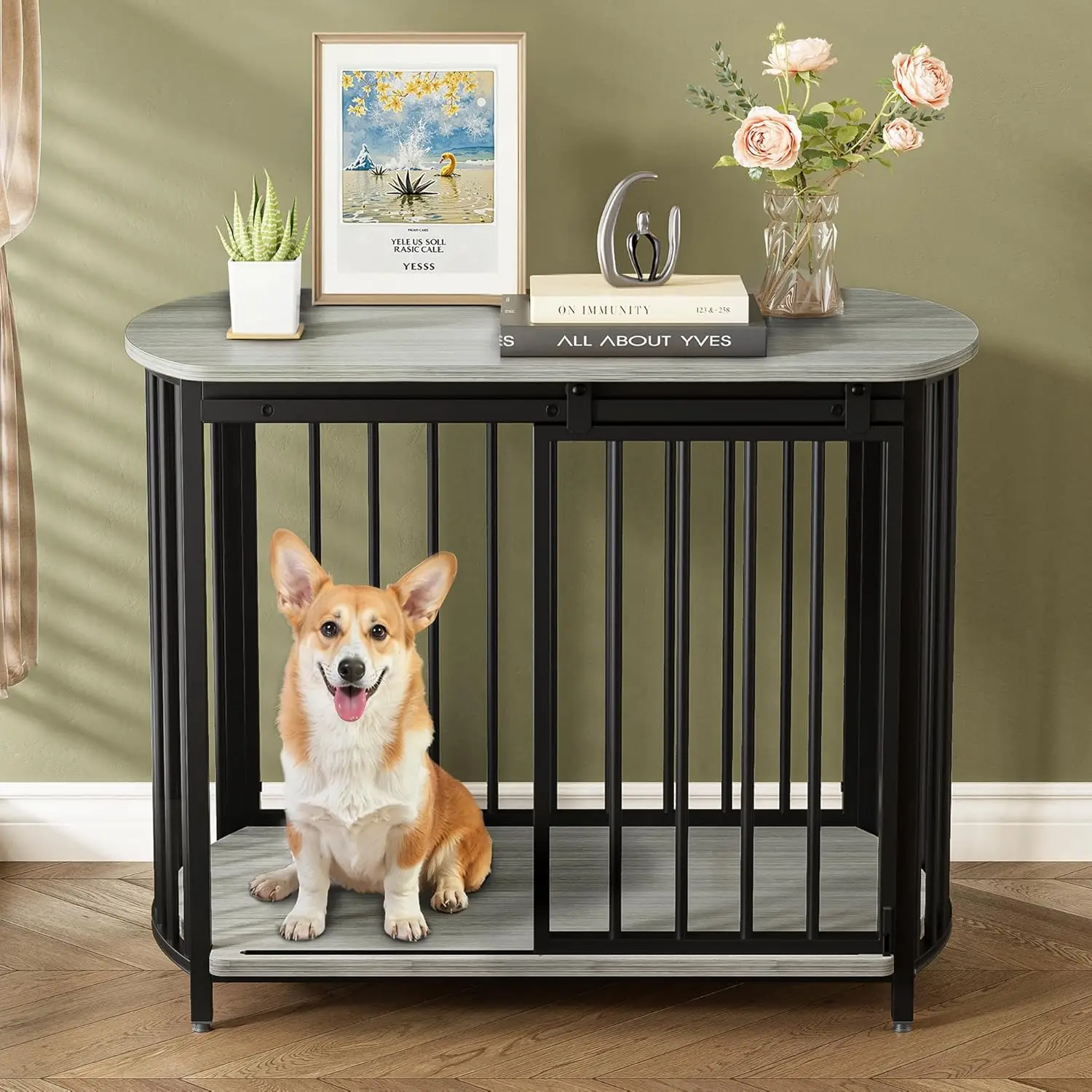 

Dog Crate Furniture for Small Medium Dogs, 31.5" Wooden Dog Kennel Indoor End Table with Double-Doors, Iron Heavy Duty Dog Cage